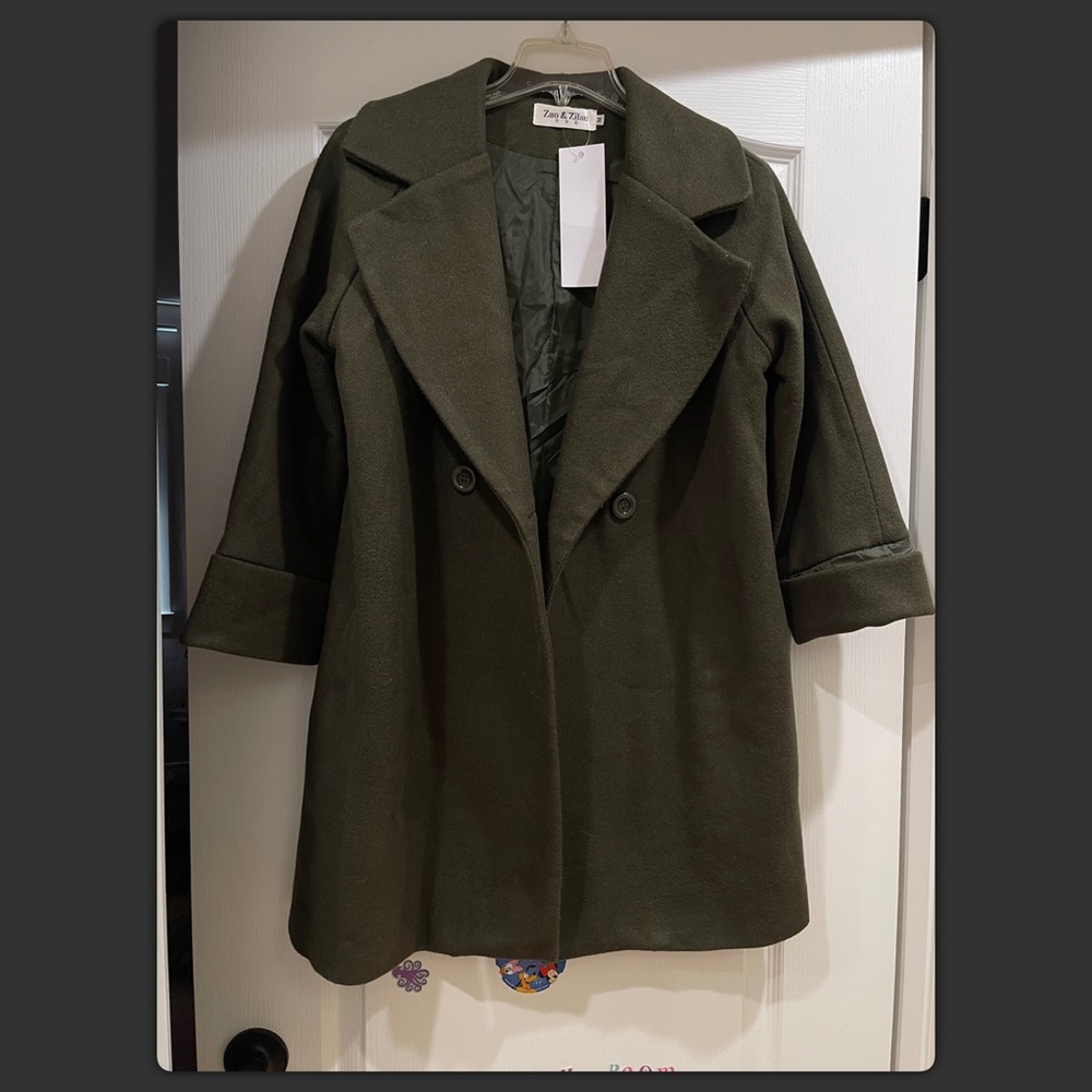 Military green wool coat